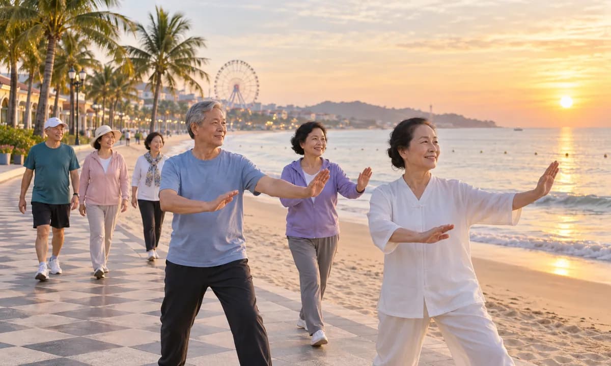 Hội viên NOVA 50+ sinh hoạt bên biển buổi sáng